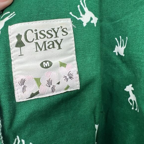 Cissy’s May Green Girls Dress M Holiday White Deers 100% Cotton Christmas - Picture 4 of 9